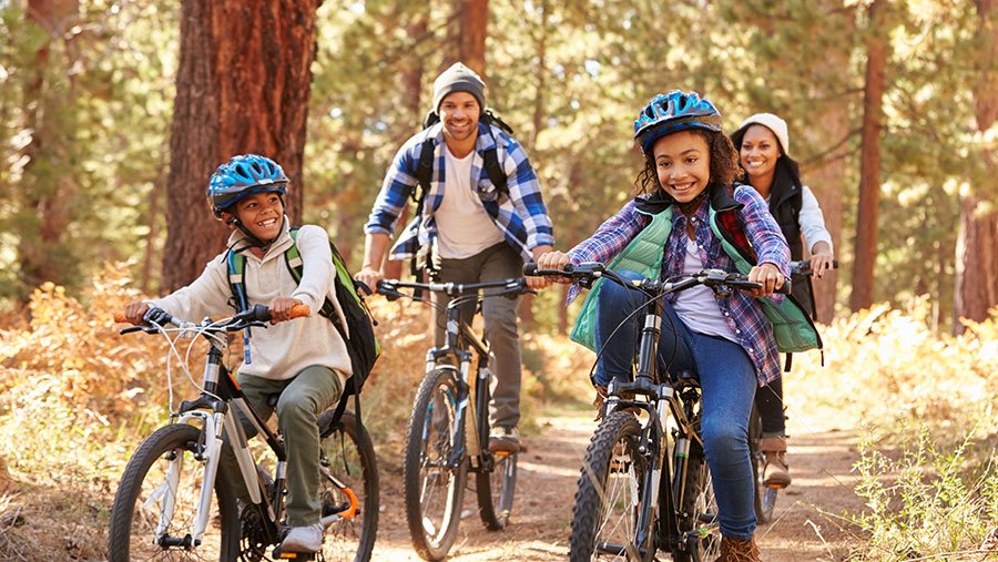 Family riding bikes