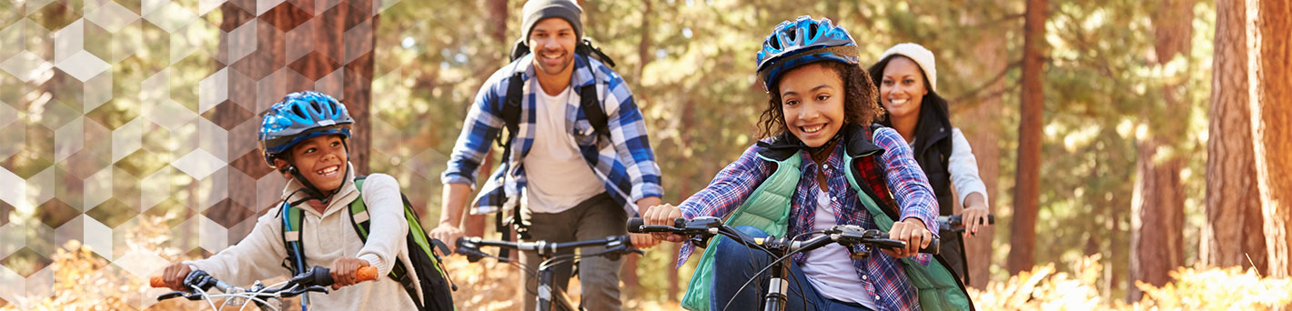 Family riding bikes.