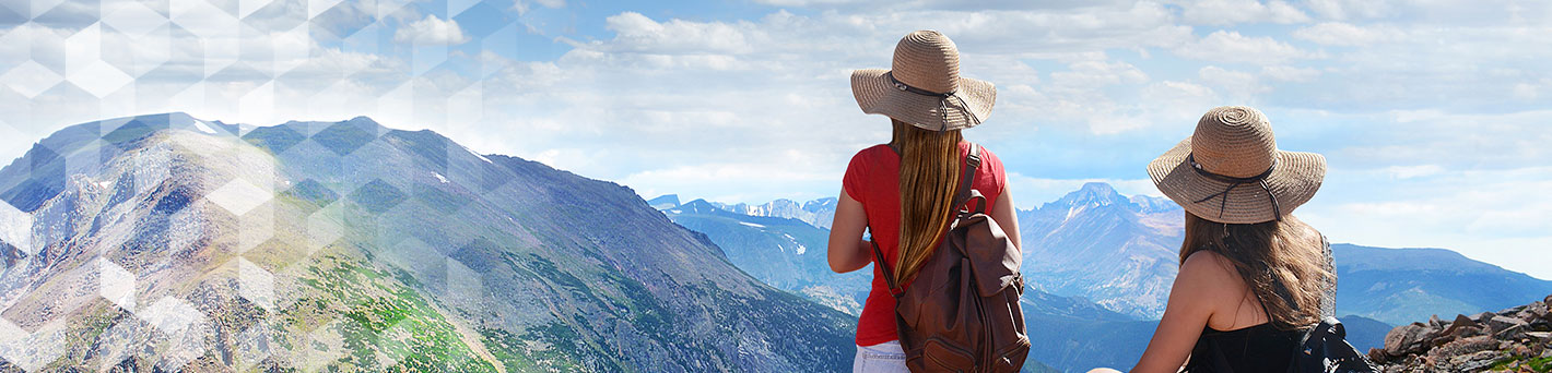 Women looking at the mountains.