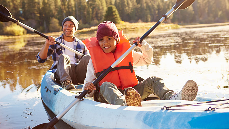 Friends kayaking together