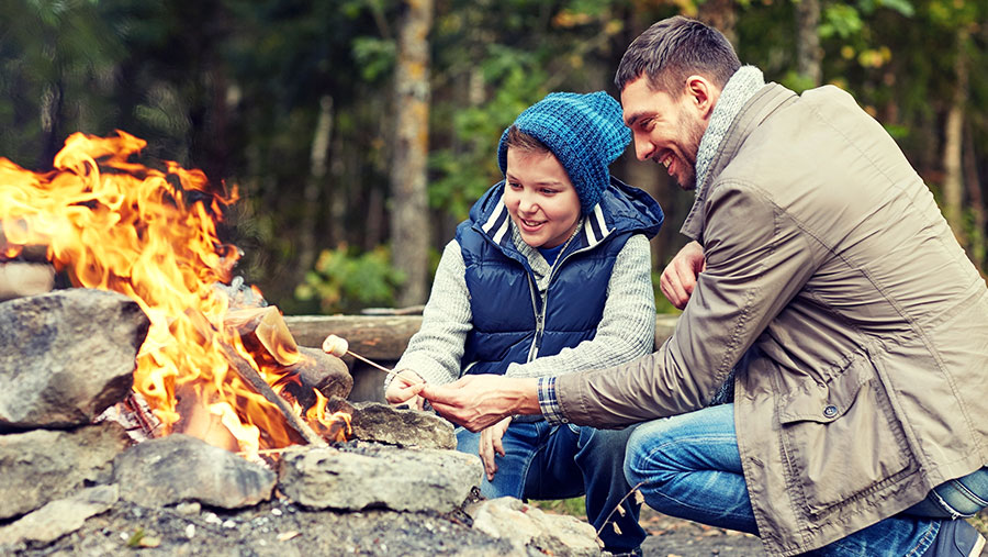 Father and son camping