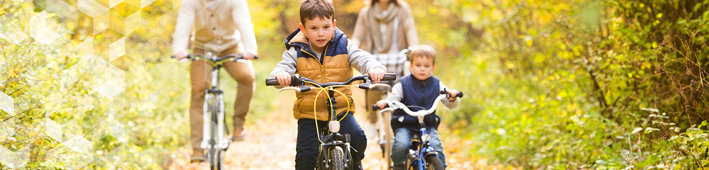 Family riding bikes.