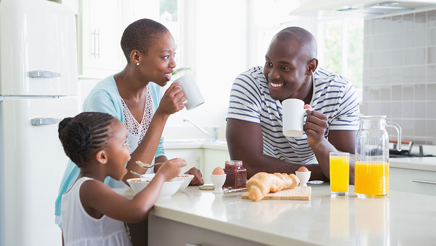 Family eating breakfast