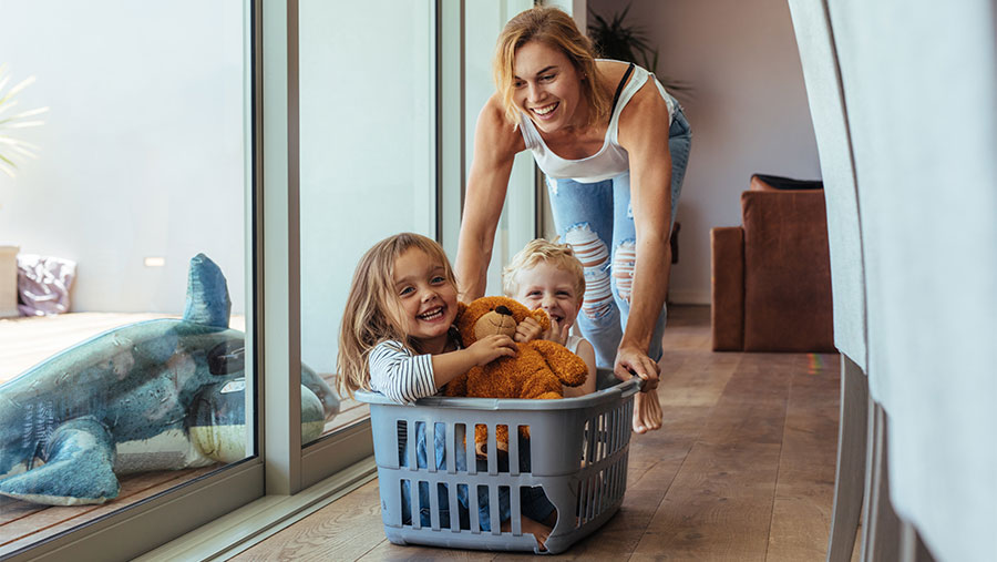 Mother playing with kids