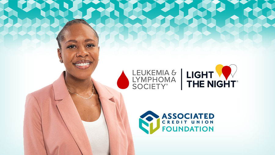 Photo of Schuylar Holmes, cancer survivor and ACU member. Leukemia & Lymphoma Society Light The Night Walk logo. Associated Credit Union Foundation logo.