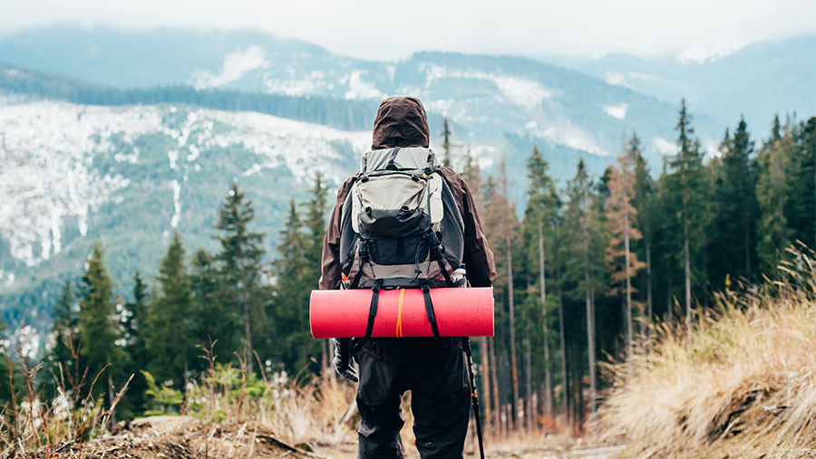 Hiker looking over view