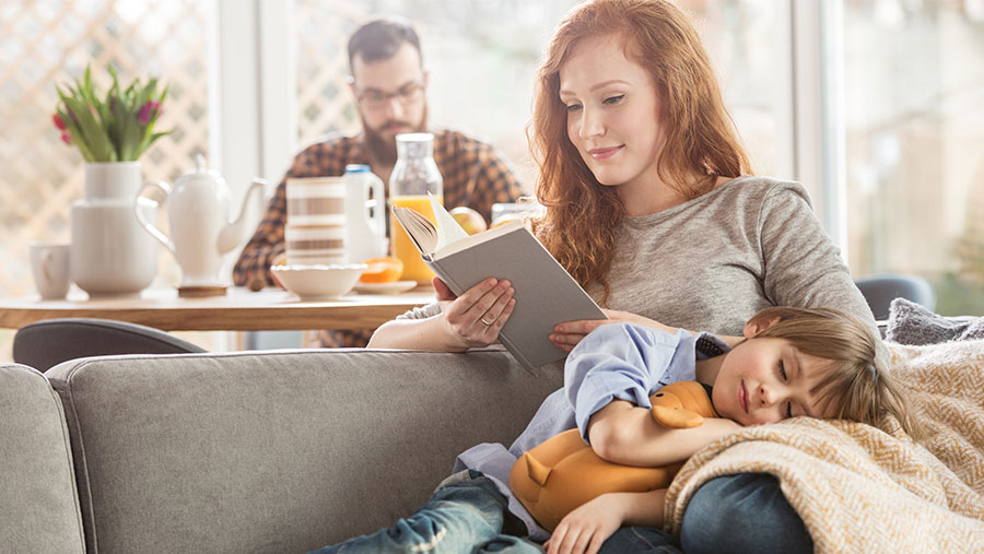 Family relaxing in home