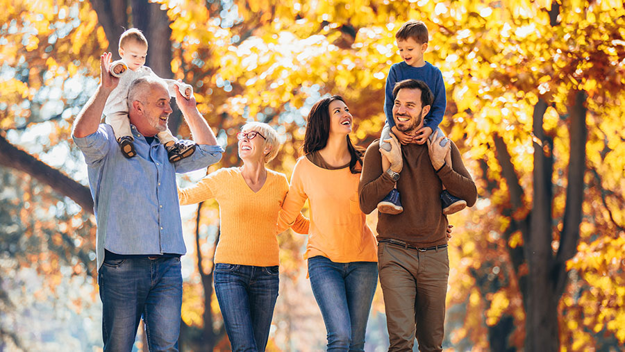 Family walking down the street