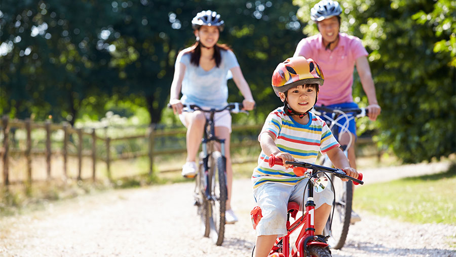 Family riding bikes