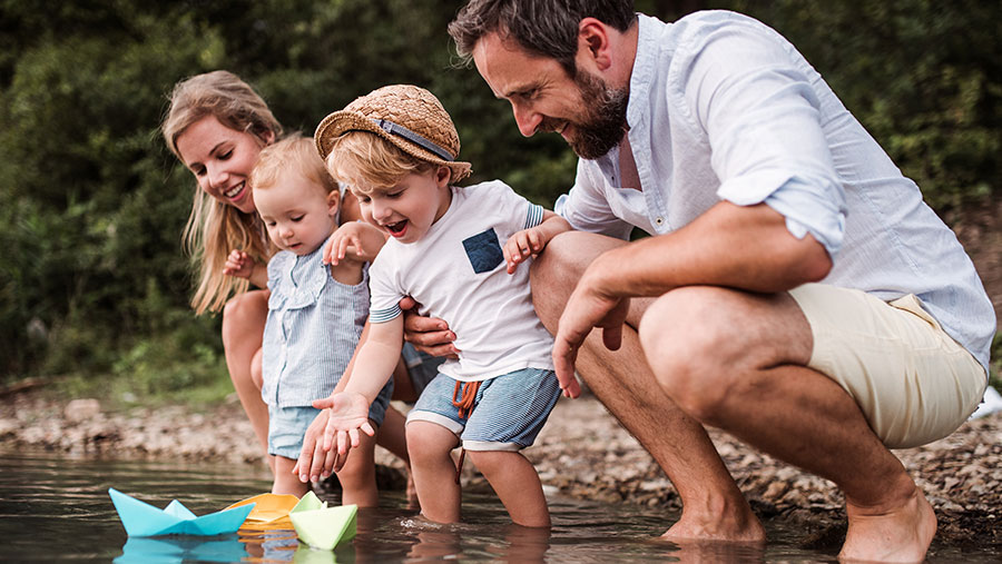 Family at river